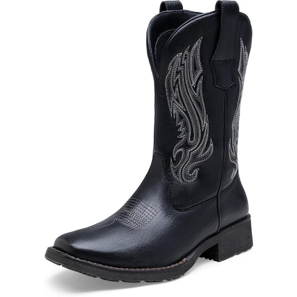 🆕Jousen Mens Amy8420-black Embroidery Retro Square Toe Chunky Heeled Boots - Picture 4 of 12